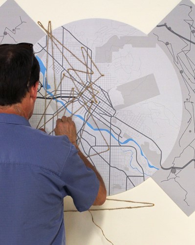 Person working on large map