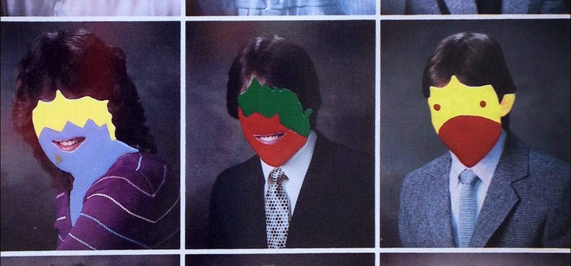Traffic box art of yearbook photographs by Willow Socia