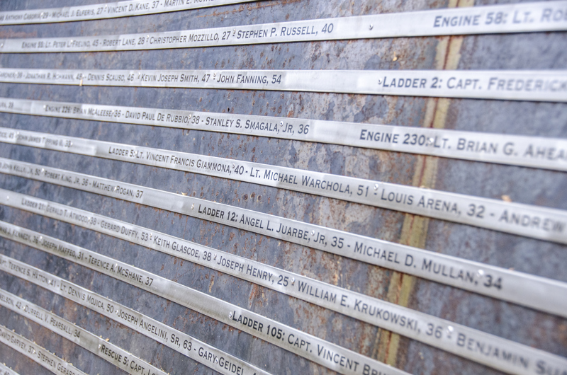 A steel beam from the World Trade Center destroyed on September 11, 2001. The beam has 5 stainless steel rings that appear to run through it and hold it up, making it seemingly float. 