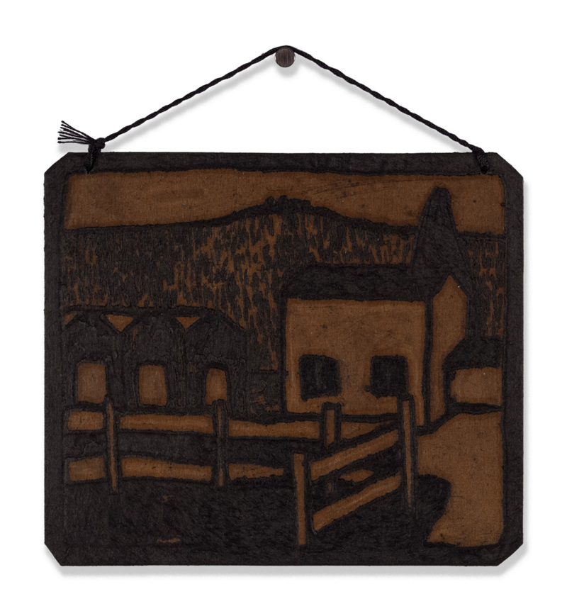 The original relief cut plate used to make the print entitled "Castle Drive 14" by Maria Michurina.