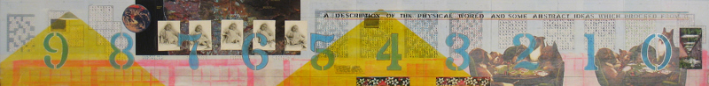 A long collage featuring images of babies, planet earth, dogs playing poker, and Sudoku puzzles. The most notable text are the numbers "9 8 7 6 5 4 3 2 1 0."